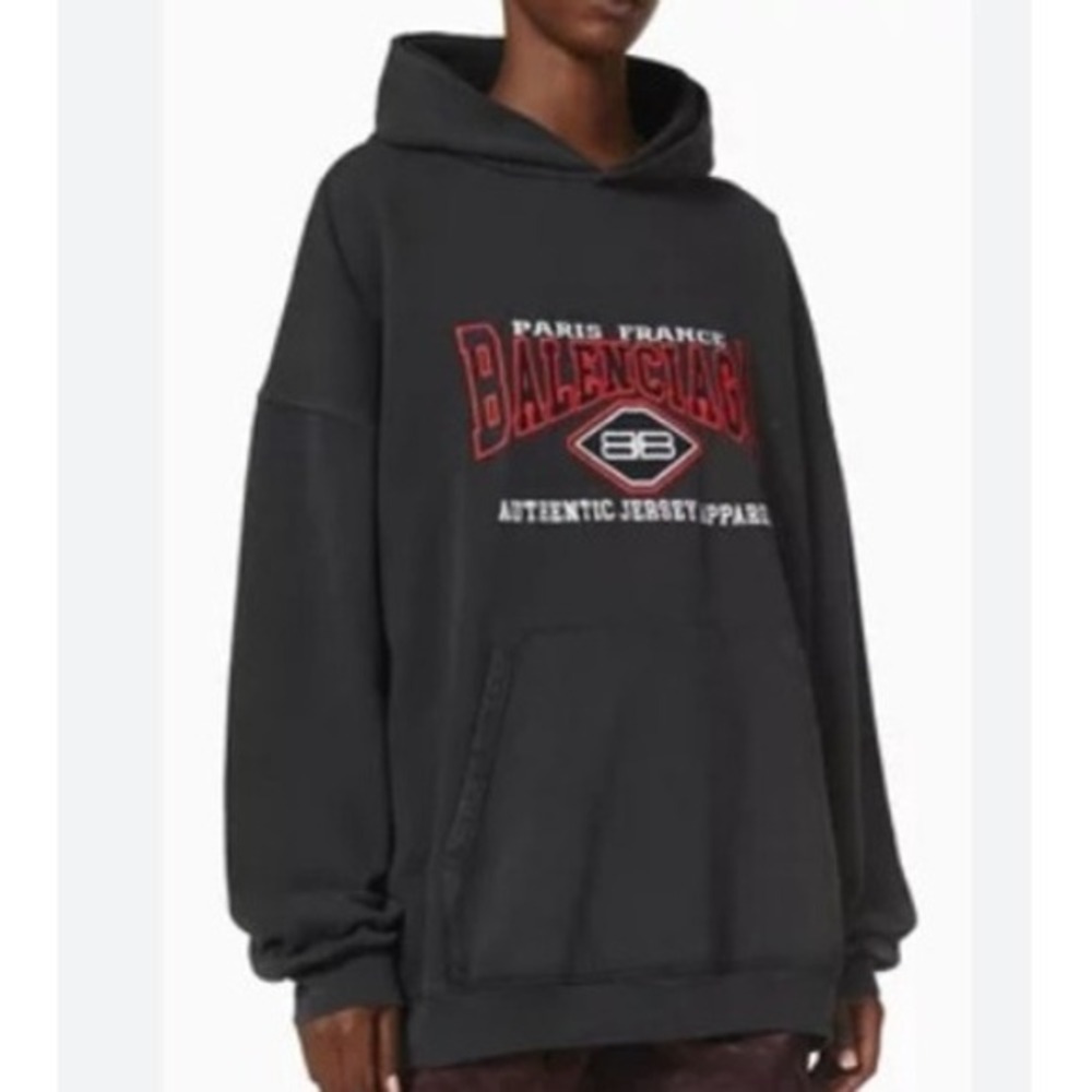Balenciaga Paris France Women's Gray Vintage‎ Hoodie Cropped Distressed Casual
